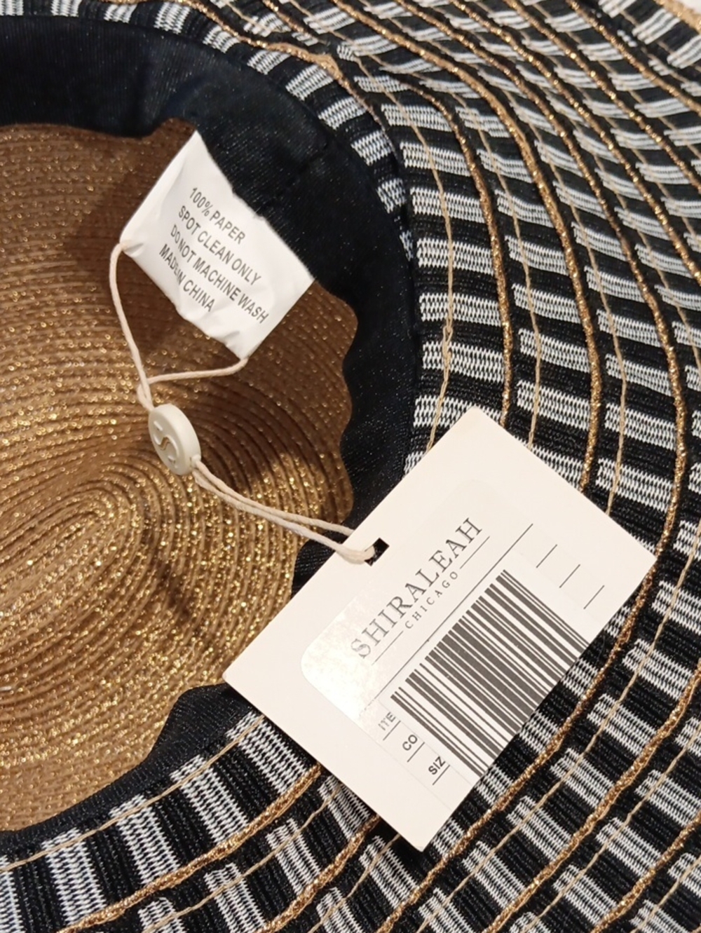 Fabulous SHIRALEAH CHICAGO Wide Brim Straw Sun Hat - Black & gold - Picture 3 of 3